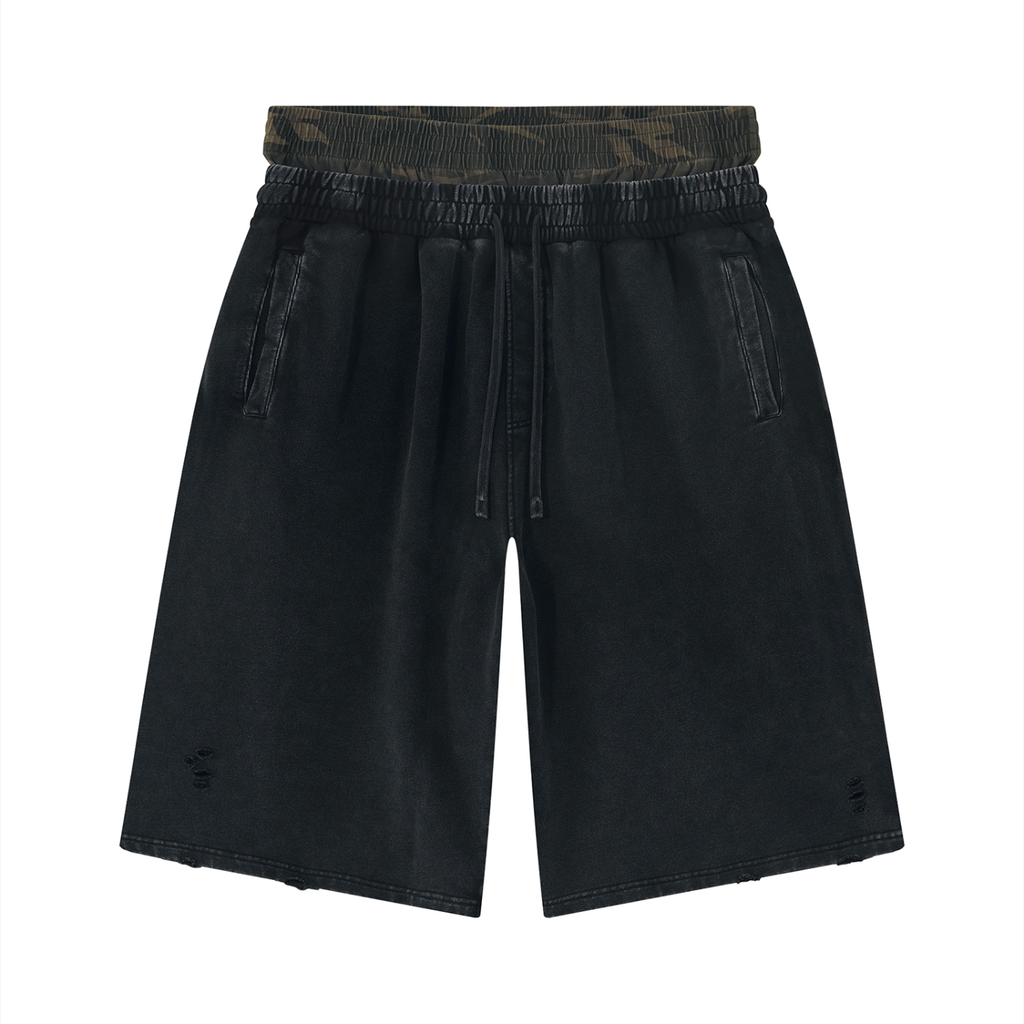 DeadGame Vintage Wash Distressed Wide-Leg Shorts