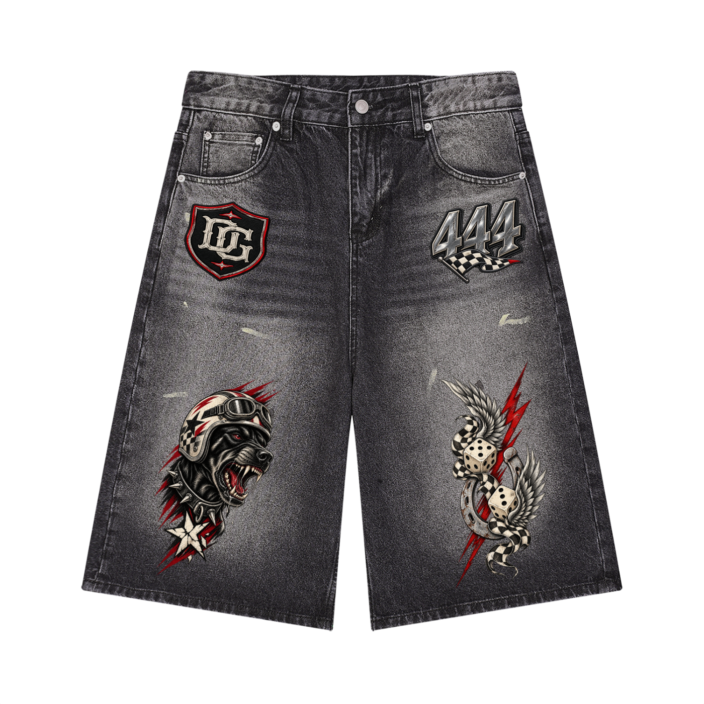 DeadGame Graveyard Rally Vintage Wash Denim Jorts